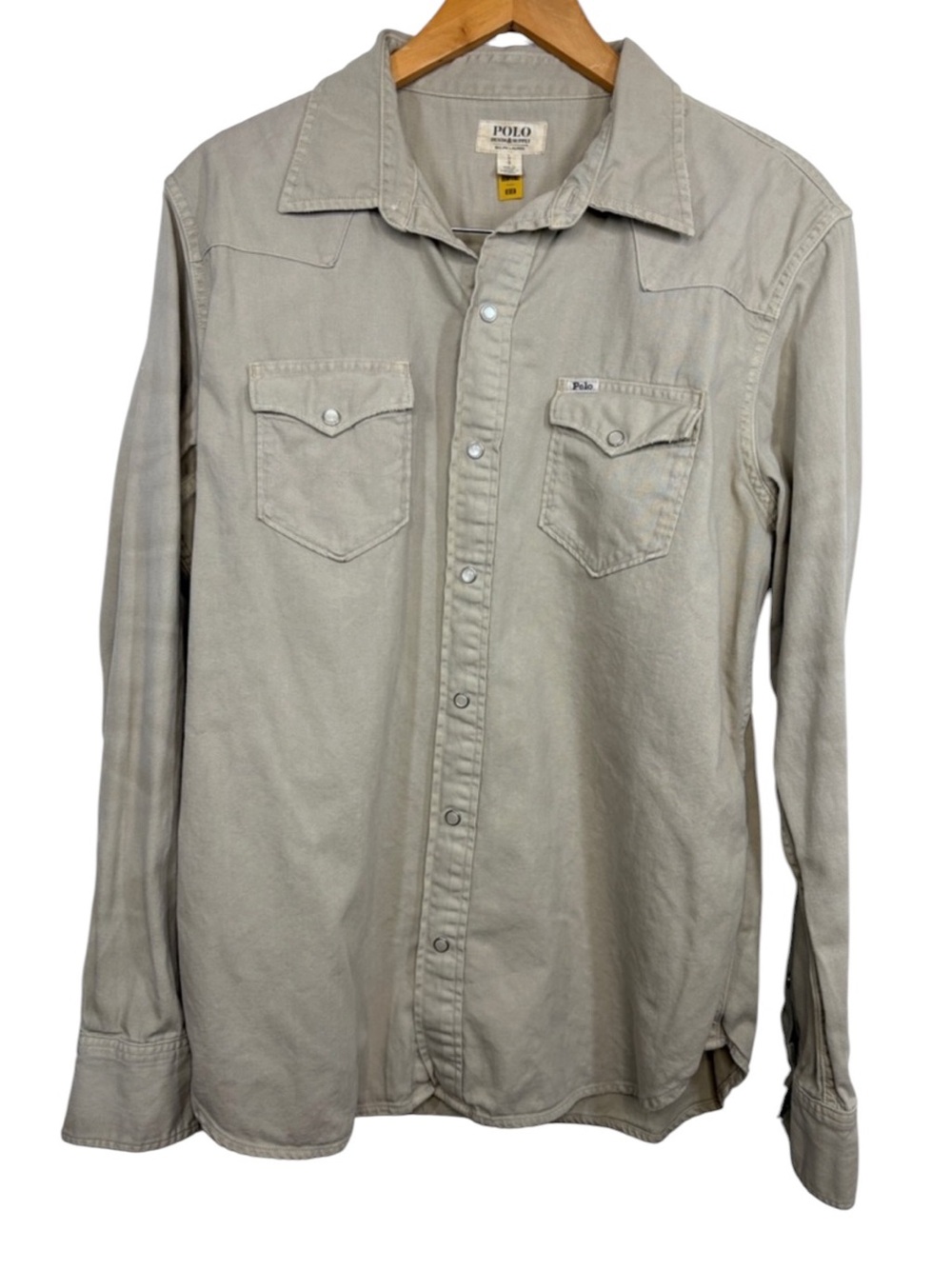 Lot of 2 Polo Denim & Supply Tan Cotton Pearl Snap Shirt Men Size Large BLEMISH - Picture 6 of 11